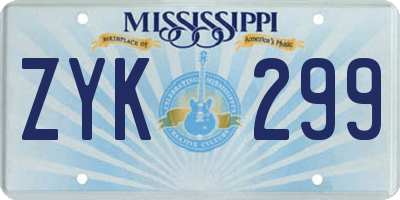 MS license plate ZYK299