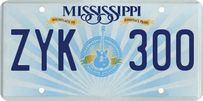 MS license plate ZYK300