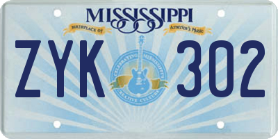 MS license plate ZYK302