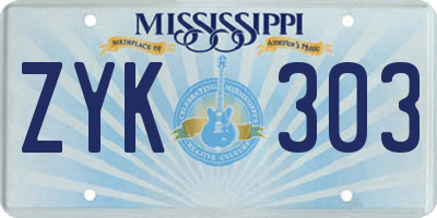 MS license plate ZYK303