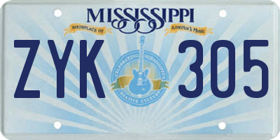 MS license plate ZYK305