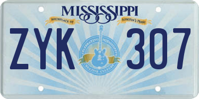 MS license plate ZYK307