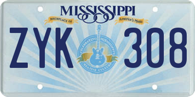 MS license plate ZYK308