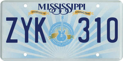 MS license plate ZYK310