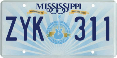 MS license plate ZYK311