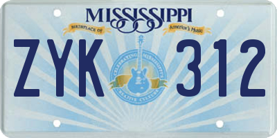 MS license plate ZYK312