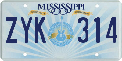MS license plate ZYK314