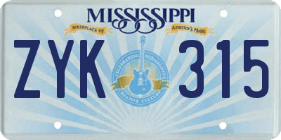 MS license plate ZYK315