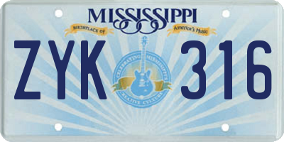 MS license plate ZYK316