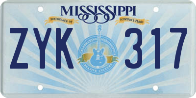 MS license plate ZYK317