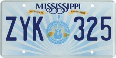 MS license plate ZYK325