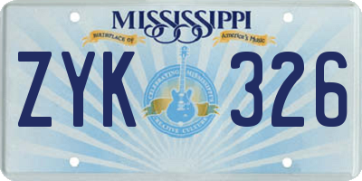 MS license plate ZYK326