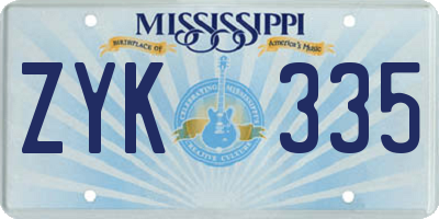 MS license plate ZYK335