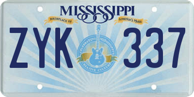 MS license plate ZYK337