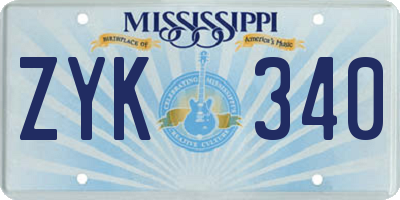 MS license plate ZYK340