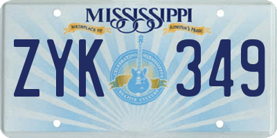 MS license plate ZYK349