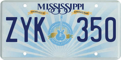 MS license plate ZYK350