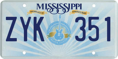 MS license plate ZYK351