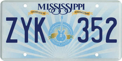 MS license plate ZYK352