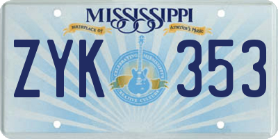 MS license plate ZYK353