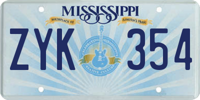 MS license plate ZYK354