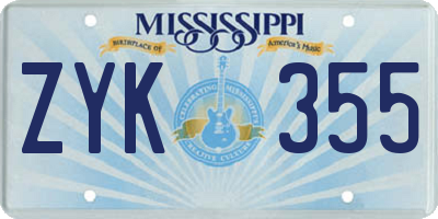 MS license plate ZYK355