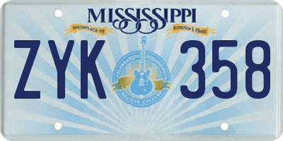 MS license plate ZYK358