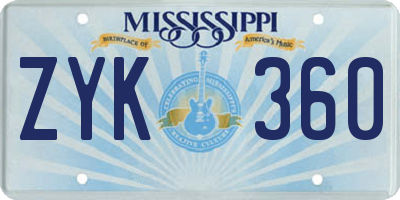 MS license plate ZYK360