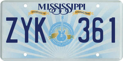 MS license plate ZYK361