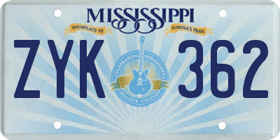 MS license plate ZYK362