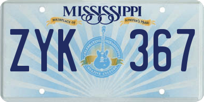 MS license plate ZYK367