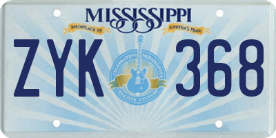 MS license plate ZYK368