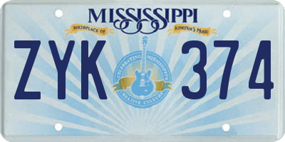 MS license plate ZYK374