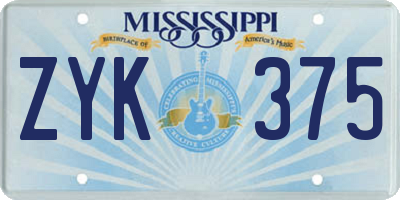 MS license plate ZYK375