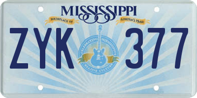 MS license plate ZYK377