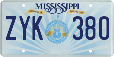 MS license plate ZYK380