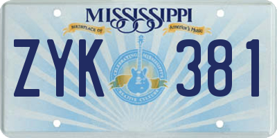MS license plate ZYK381