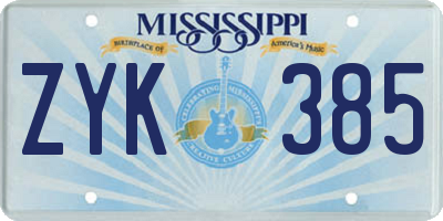 MS license plate ZYK385