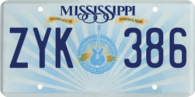 MS license plate ZYK386