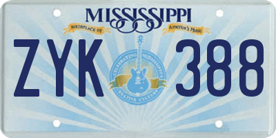 MS license plate ZYK388