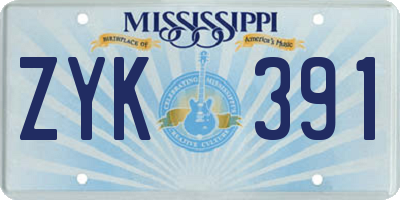 MS license plate ZYK391