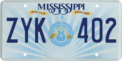 MS license plate ZYK402
