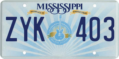MS license plate ZYK403