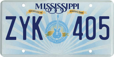 MS license plate ZYK405