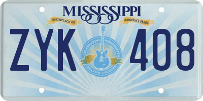 MS license plate ZYK408