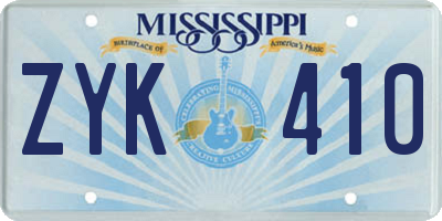 MS license plate ZYK410