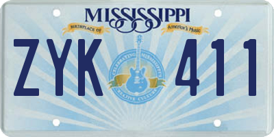MS license plate ZYK411