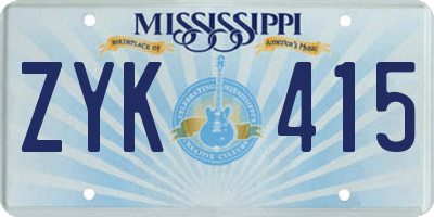 MS license plate ZYK415