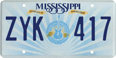 MS license plate ZYK417