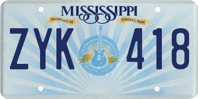 MS license plate ZYK418